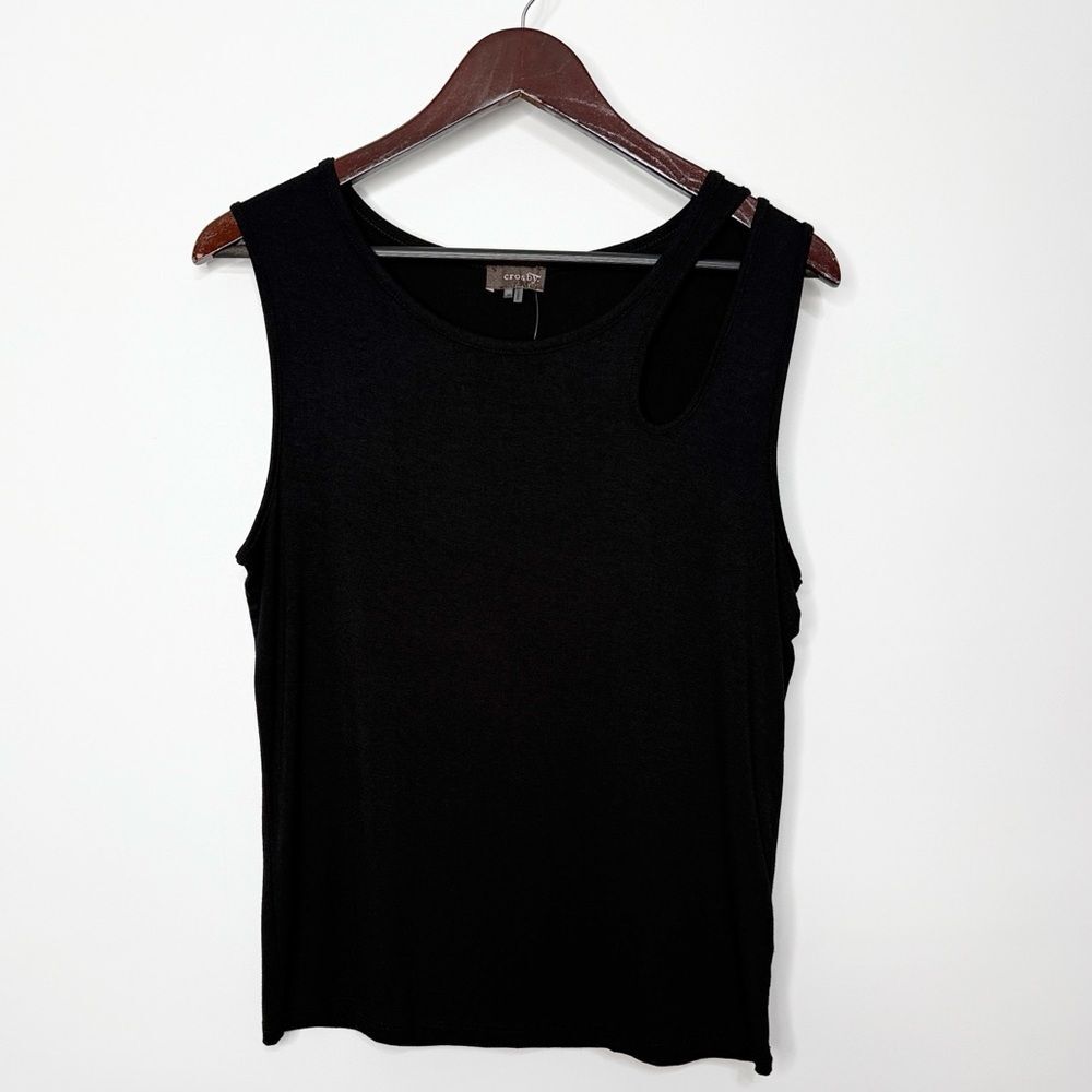 Crosby Black Jersey Knit Cutout Shoulder Tank Top Size Medium